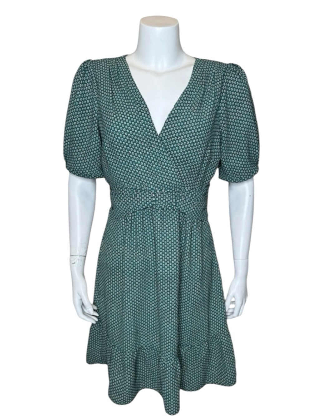 Maeve Anthropologie Belted Keily Dress 10 Fit & Flare Green Geo Print